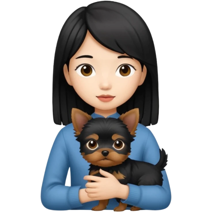黒いヨークシャーテリアを抱えたアジア人の女の子 emoji