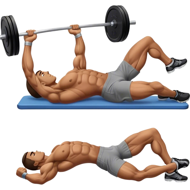 side-view bodybuilder lying down barbell glute-bridges emoji