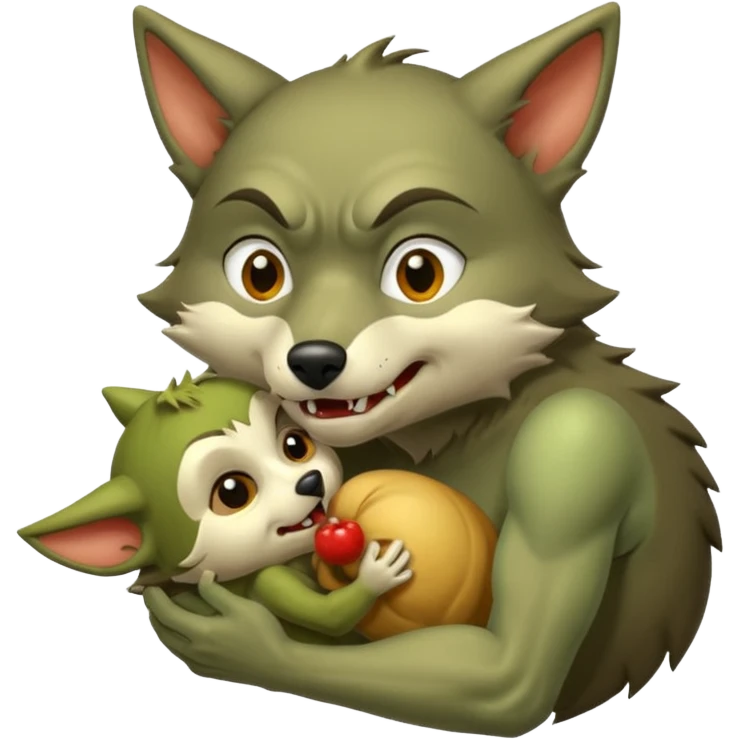 A little wolf sucking on the nipple of a little goblin  emoji