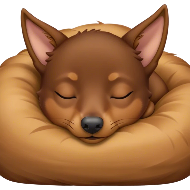 Meme-Worthy Cute Sleeping Brown and Tan Kelpie Portrait Emoji, Head resting peacefully with a contented smile, showcasing a delightfully agile build and a luxuriously soft brown and tan Fur, eyes shut in a serene nap, Simplified yet hilariously adorable features, highly detailed, glowing with a soft, drowsy light, high shine, relaxed and utterly lovable, stylized with an air of playful laziness, bright and heartwarming, soft glowing outline, capturing the essence of a comically sleepy herder, so meme-worthy it feels like it could instantly become the next viral sensation of adorable slumber! emoji