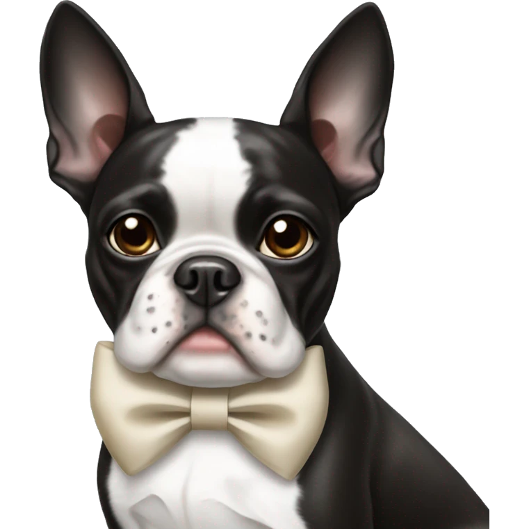Boston terrier wearing a white bow emoji