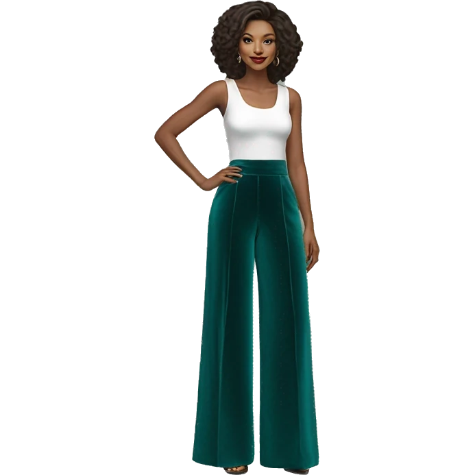Realistic isolated pair of velvet teal high waist long wide leg pants.  emoji
