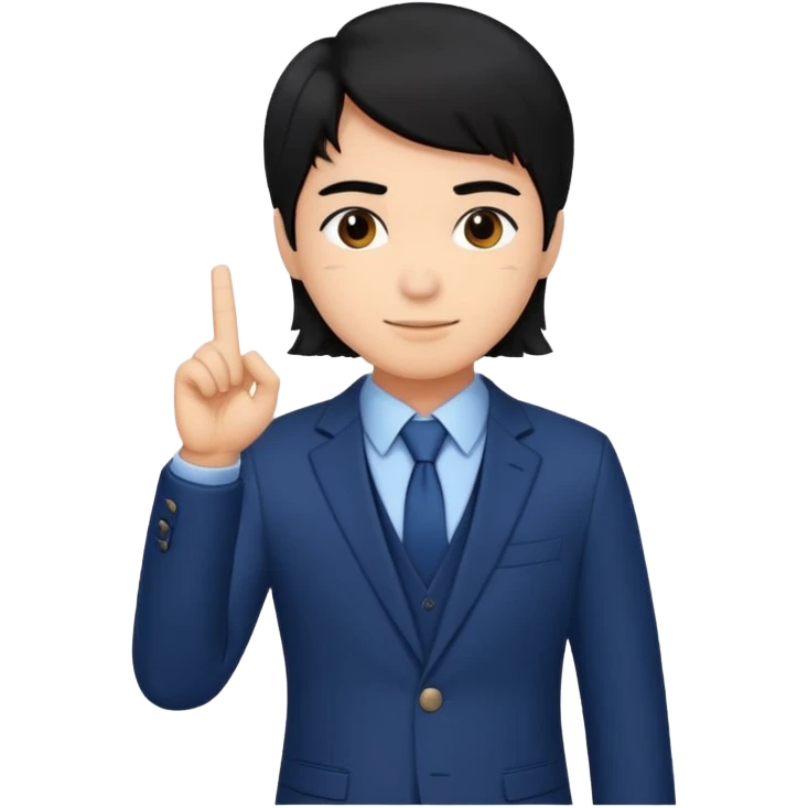 Copy this photo, the face like the same with finger heart 🫰🏻 and dark blue suit , the hair color is black emoji