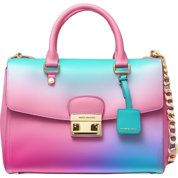 Realistic isolated bubblegum pink ,teal,and light purple ombre Michael Kors satchel purse.  emoji
