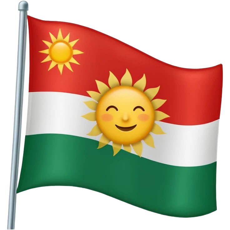 3 şeritli bir bayrak en üst şeriti kırmızı ortadaki şerit beyaz en alttaki şerit yeşil olcak şekilde ama ortadaki beyaz alanın ortasına güneş çiz emoji