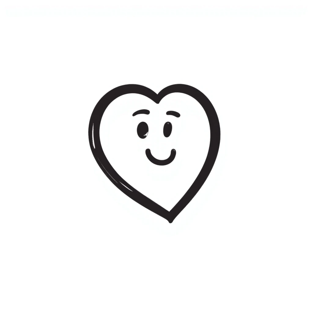 hand-drawn doodle of a heart with a smiling face emoji