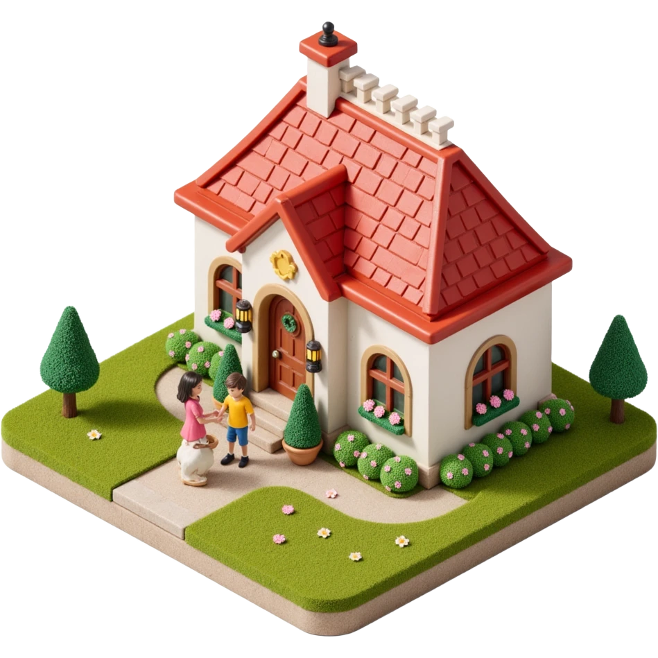 palace house with a family and pet, celebrations  emoji