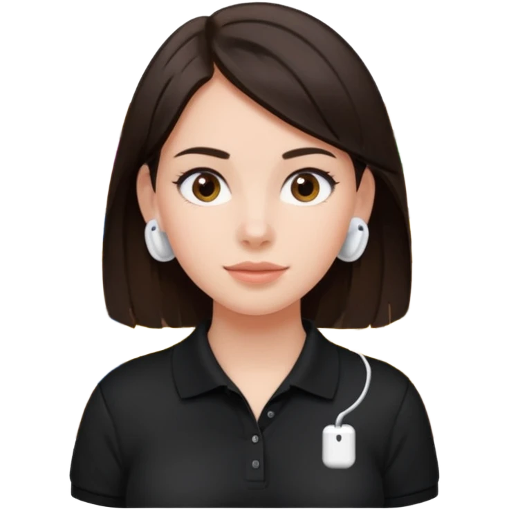 Girl with dark brown hair with airpods wearing a black wegmans grocery store polo emoji