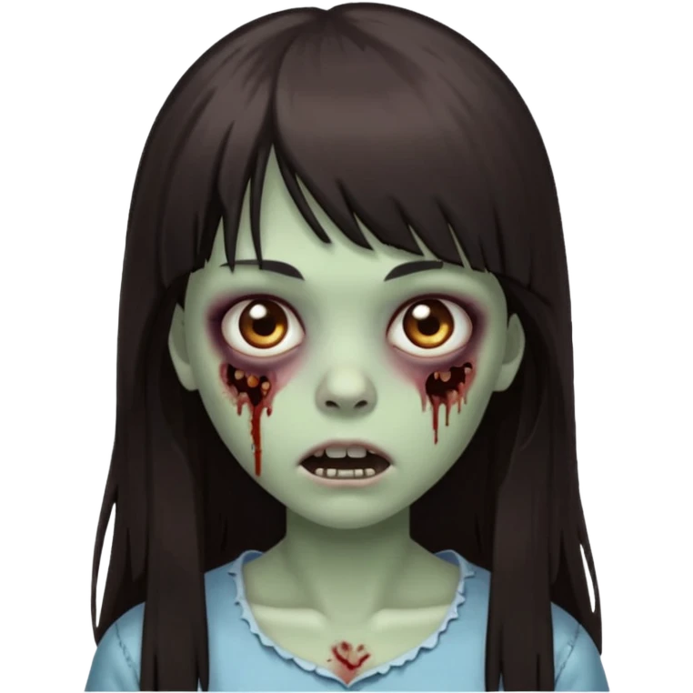 A zombie girl with a long straigh dark brown hair and a bangs  emoji