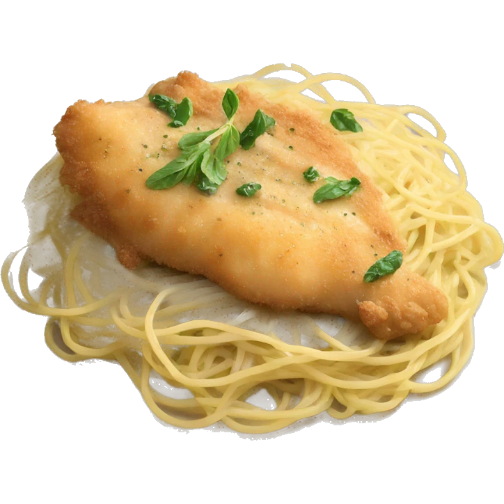 Realistic creamy breaded Chicken piccata with angel hair pasta emoji