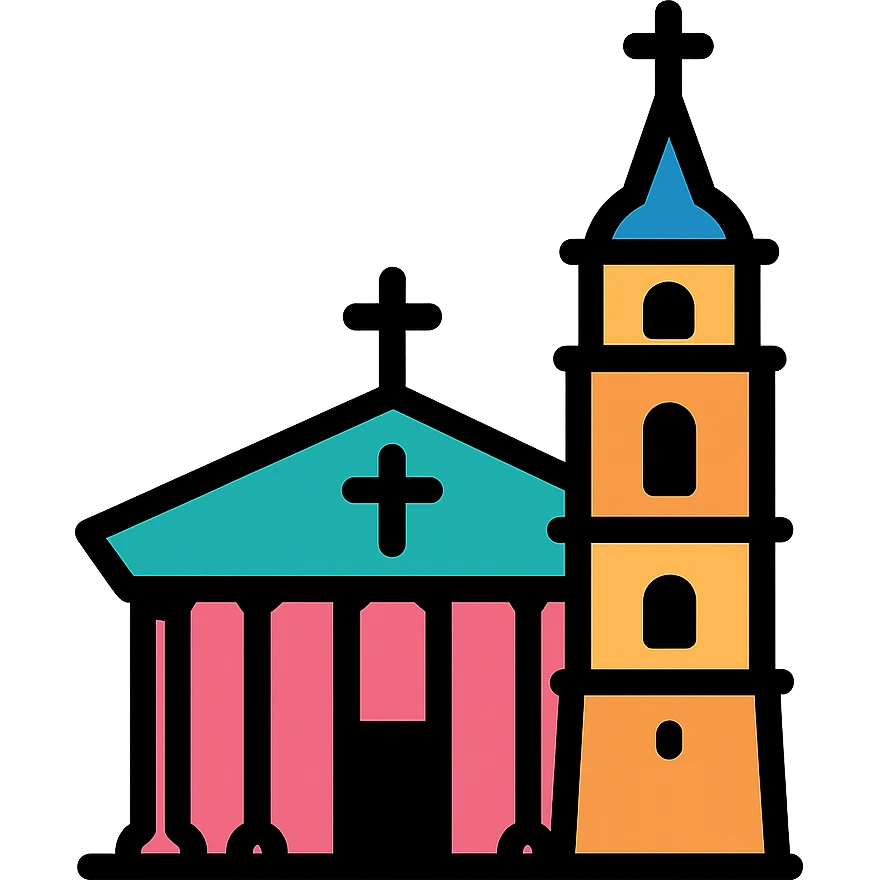 stylized Discord role icon of Vilnius Cathedral Lithuania, focus on cathedral columns and tower, modern flat design emoji