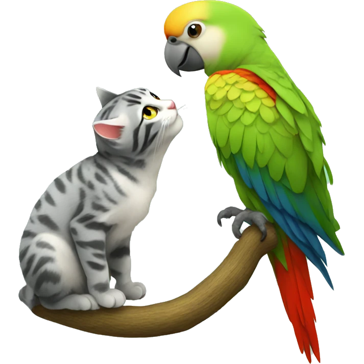 Parrot kissing a kitten emoji