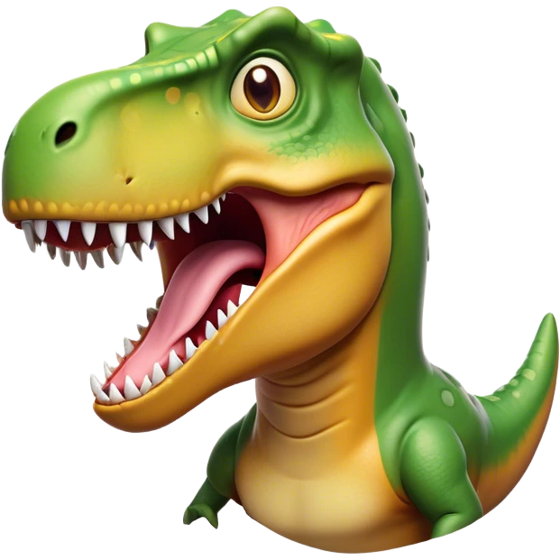 Cinematic Comical T-rex Portrait Emoji, Head tilted dramatically with an exaggeratedly shocked expression, featuring its iconic massive head, tiny comically expressive arms, and wide, playful eyes full of humorous disbelief, Simplified yet hilariously expressive features, highly detailed, glowing with a slightly sassy prehistoric glow, high shine, dramatic yet playful, stylized with an air of cheeky dinosaur mischief, soft glowing outline, capturing the essence of a meme-worthy T-rex that looks ready to side-eye its way into viral fame! emoji