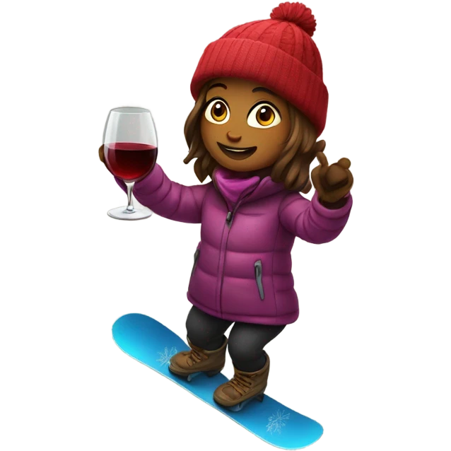 Snowboarding girl with wine emoji