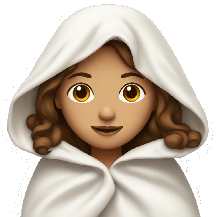 girl under white blanket brown hair emoji