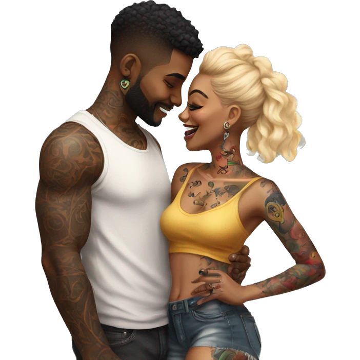 Romantic carnival date for beautiful tattooed couple emoji