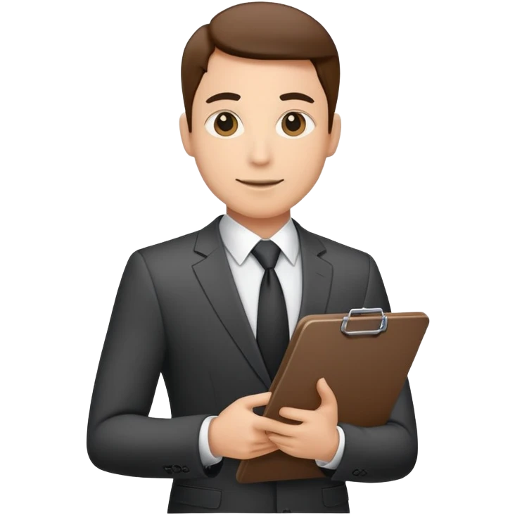 Professional business manager in a suit with a clipboard emoji