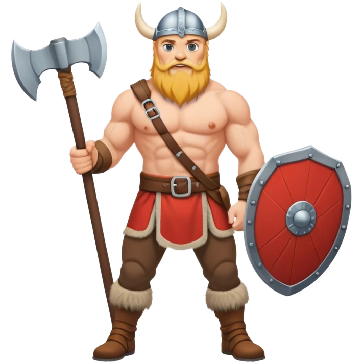 full-length Norwegian Viking with shield and axe clothed with trousers emoji
