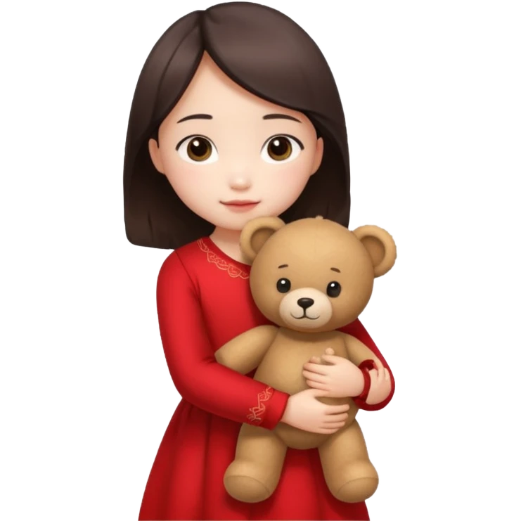 Little chinese girl – hugging a teddy bear.
 emoji