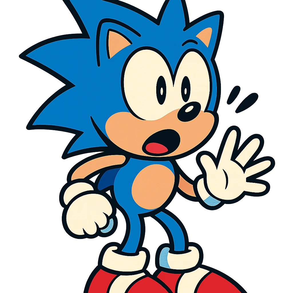 Sonic the Hedgehog with a surprised expression, vibrant cartoon style emoji