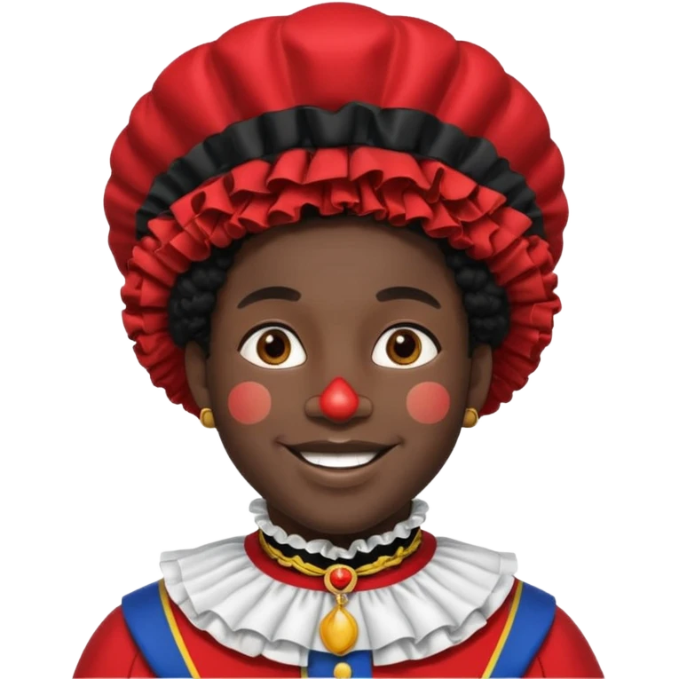 Zwarte Piet , de knecht van Sinterklaas. Met zijn kraag, Afro haar en een muts op zijn/ haar goofd emoji