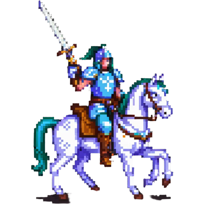 retro fantasy warrior riding a horse with sword raised emoji