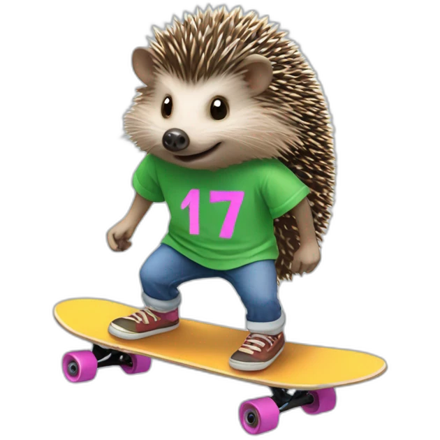 Hedgehog on skateboard with 47 number on shirt emoji