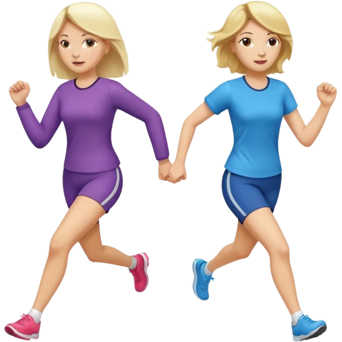I want 2 women holding hands running in same direction, one is brunette, one is blonde different outfits and please hold hands emoji
