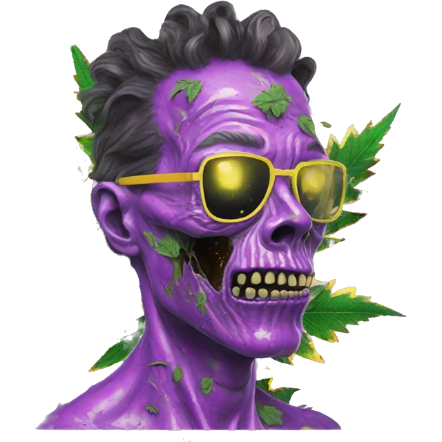 420 .Zombie_ Vaporwave black holographic oilslick zombie unicorn smoking yellow caution tape hemp leaves emoji