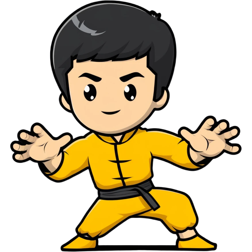 Bruce Lee with correctly proportioned hands and accurate fingers in kung fu position emoji
