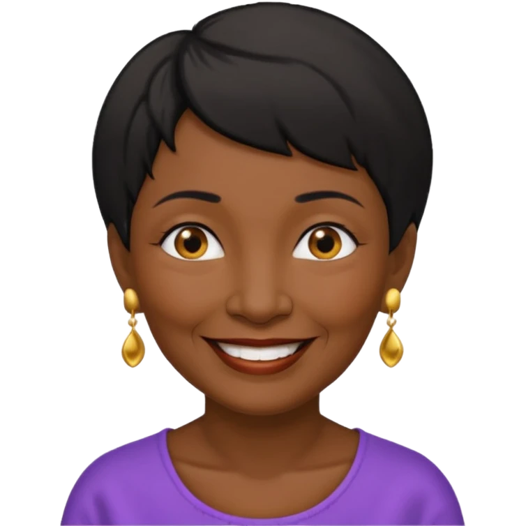 old woman with black short hair and gold earring and black skin emoji