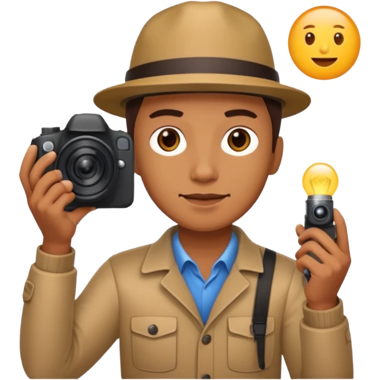 Photographer with flash speedlight,with camera emoji