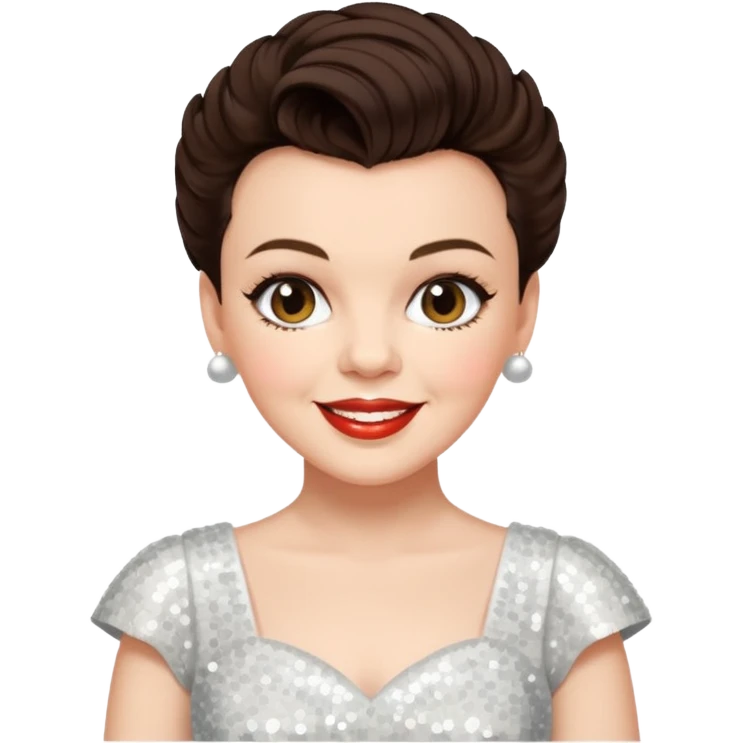 Judy Garland with short dark brown hair, white sequin dress emoji
