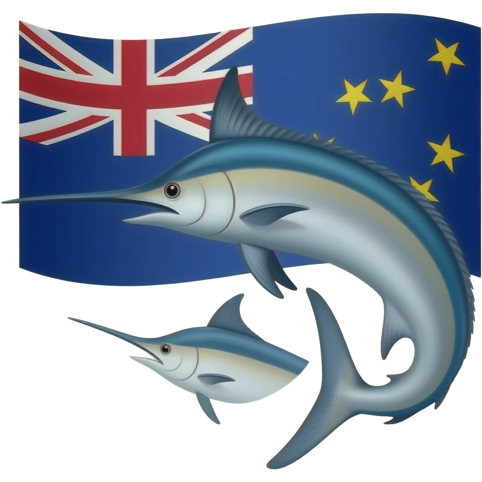 Marlin curved looking   with Tokelau falg behind emoji