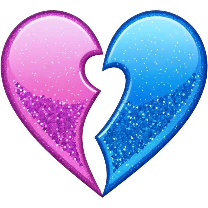 glitter heart split pink and blue emoji