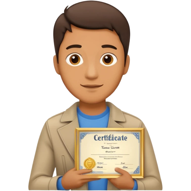 a guy holding a tcf certaficate emoji