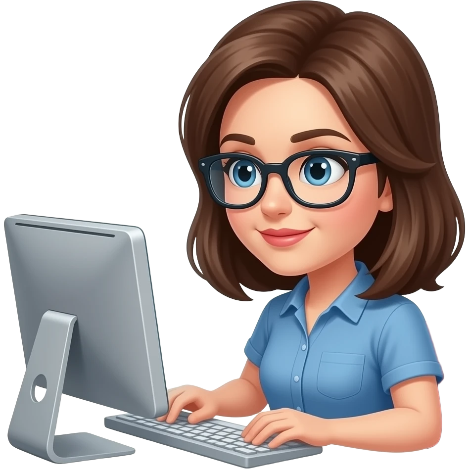 ordinateur geek, femme, cheveux mi-long, brune emoji
