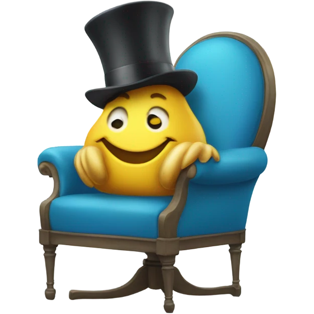 A clam wearing a top yellow hat while sitting in a blue chair emoji