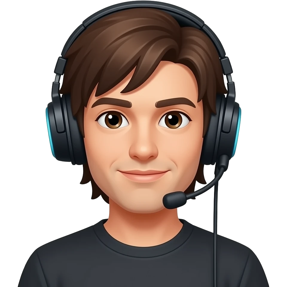casque jeux , homme, cheveux mi-long, brune emoji