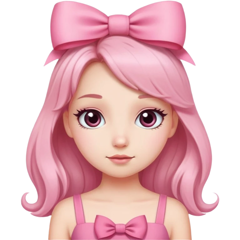 Cute girly girl character with pink dress, long eyelashes, and hair bow emoji