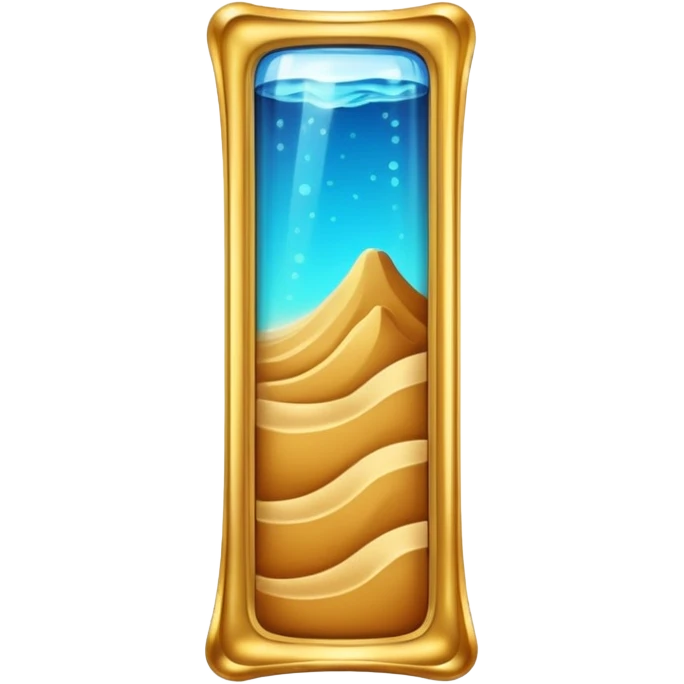 tall glass with golden frame, glowing sand flowing inside emoji