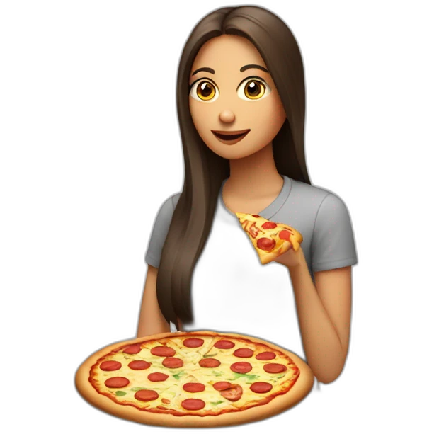 mujer pelo largo comiendo pizza emoji