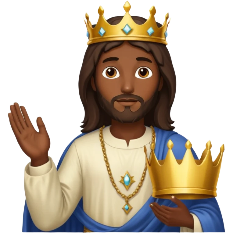 Dark skin Jesus Christ holding a crown in hand emoji