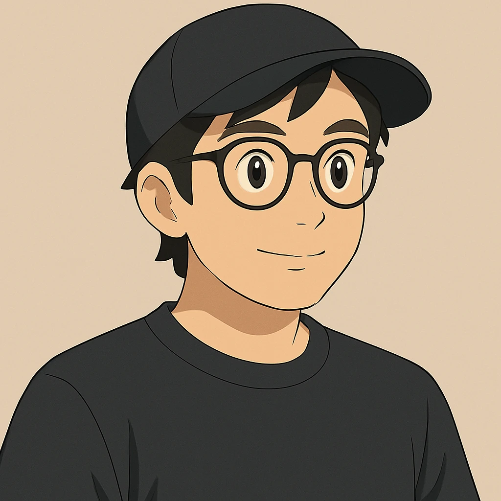 Make the guy in glasses and a black cap larger, keep the same style emoji