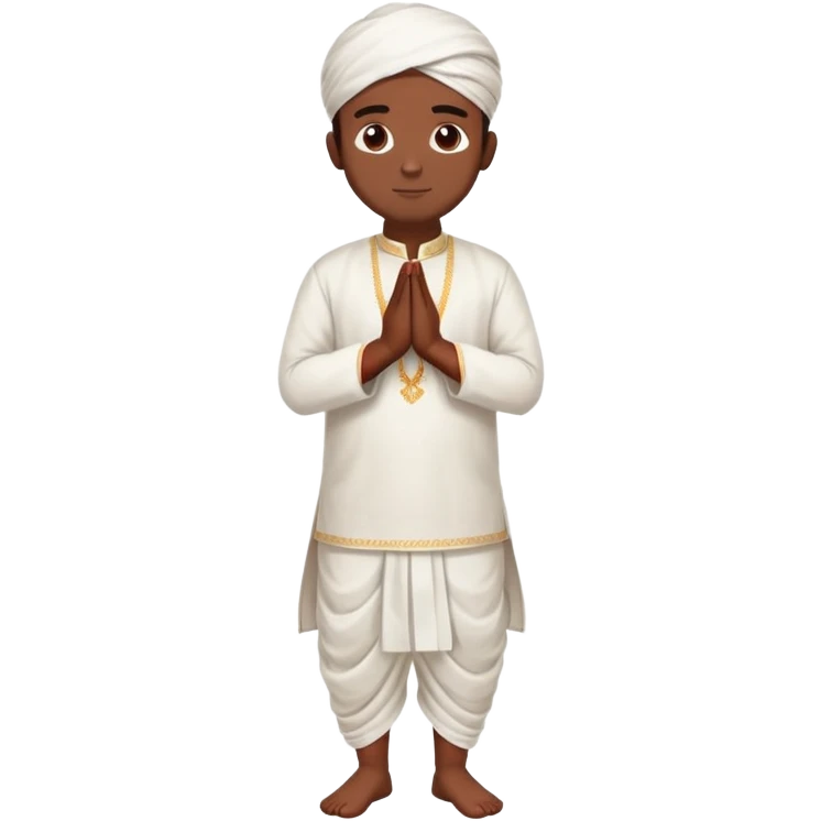 Full body Bengali man wearing traditional red kurti and white dhoti with hands joined in prayer position emoji