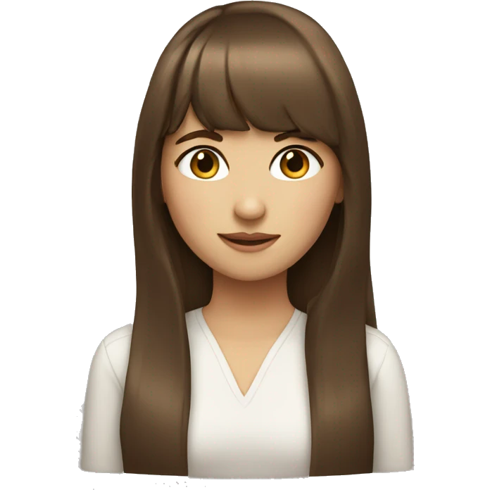 Pretty girl with long brown hair and bangs emoji