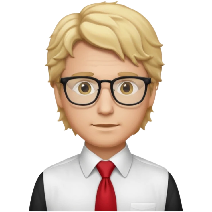 white man in white shirt, having red tie, blonde wavy hair, wearing glasses emoji