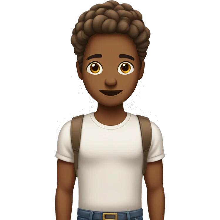 A brown skin person with a buzz and a strand of hair in the back ￼ emoji