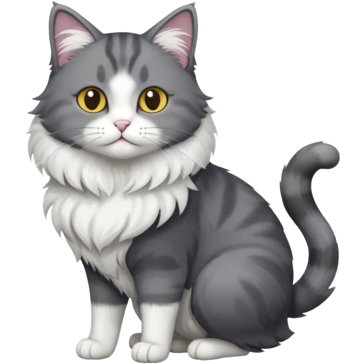 full body dark grey and white cat with white front legs emoji