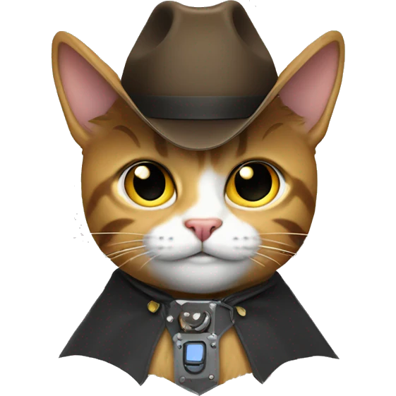 cat robot wearing "S" cape and a cowboy hat emoji